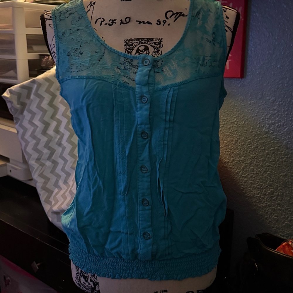 Color Story Teal Lace Top